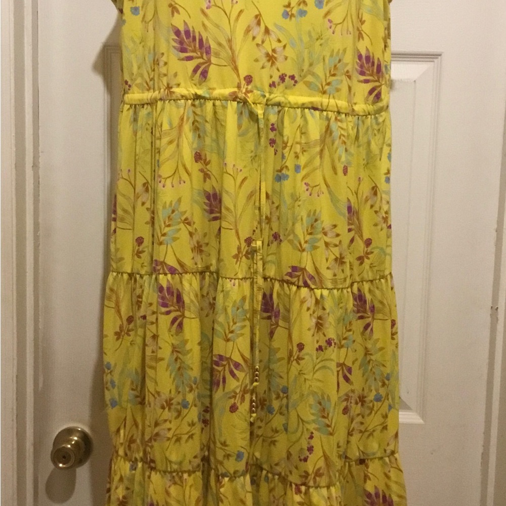 Christian Siriano Yellow Floral Tiered Dress